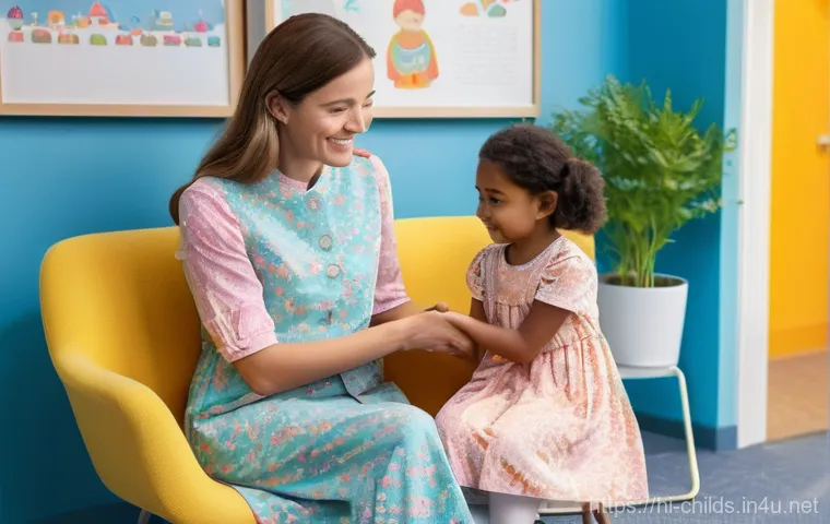 아동심리상담사의 직업적 윤리 - **Prompt:** A heartwarming and intimate scene depicting a young girl, about 7 years old, wearing a m...