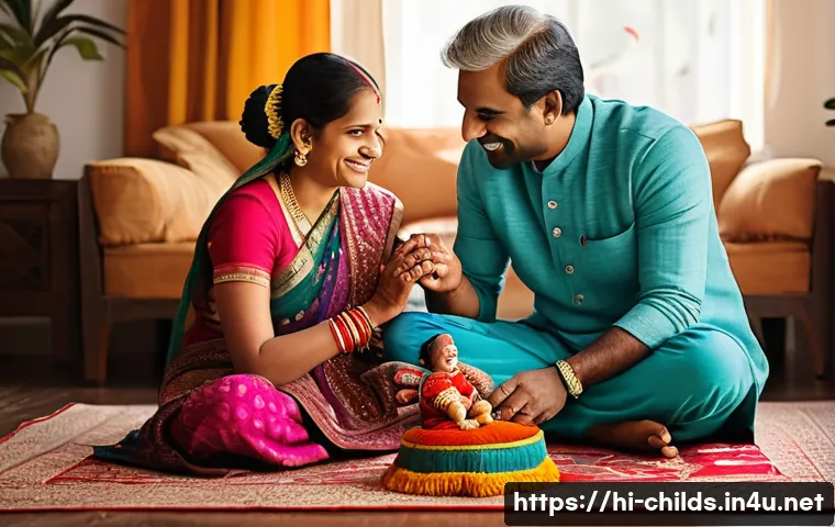 아동심리상담사와 심리검사 도구 활용 - A warm, cozy family living room scene showing an Indian mother and father gently encouraging their y...