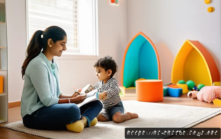 아동심리상담사와 임상심리사의 차이 - A professional child psychologist in a warm, inviting therapy room, interacting gently with a young ...